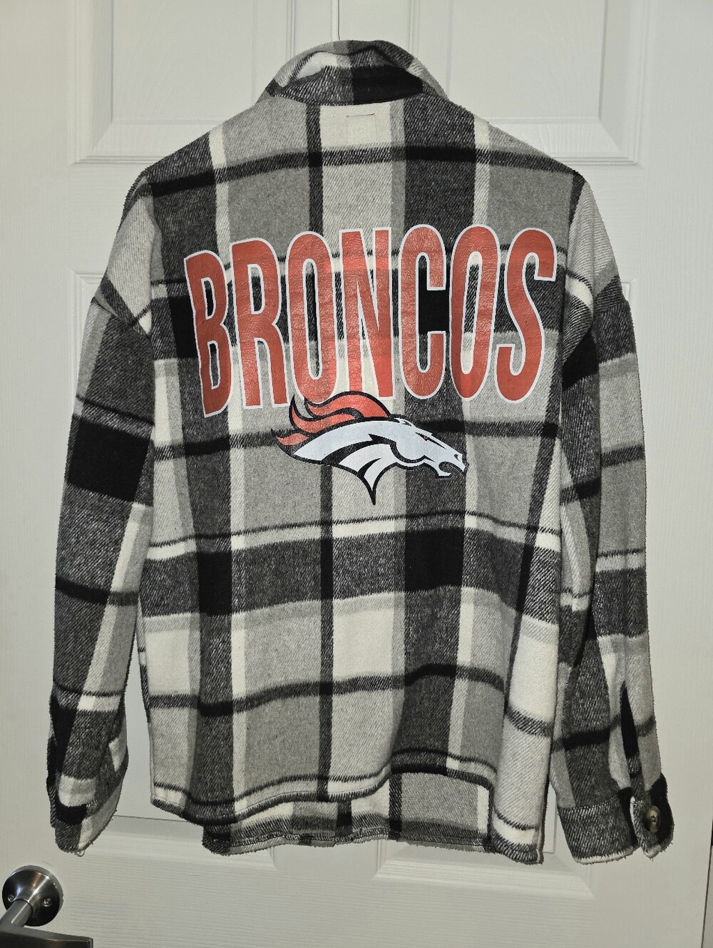 Game Day Couture Denver Broncos Plaid Flannel Shacket Jacket Shirt Size Small
